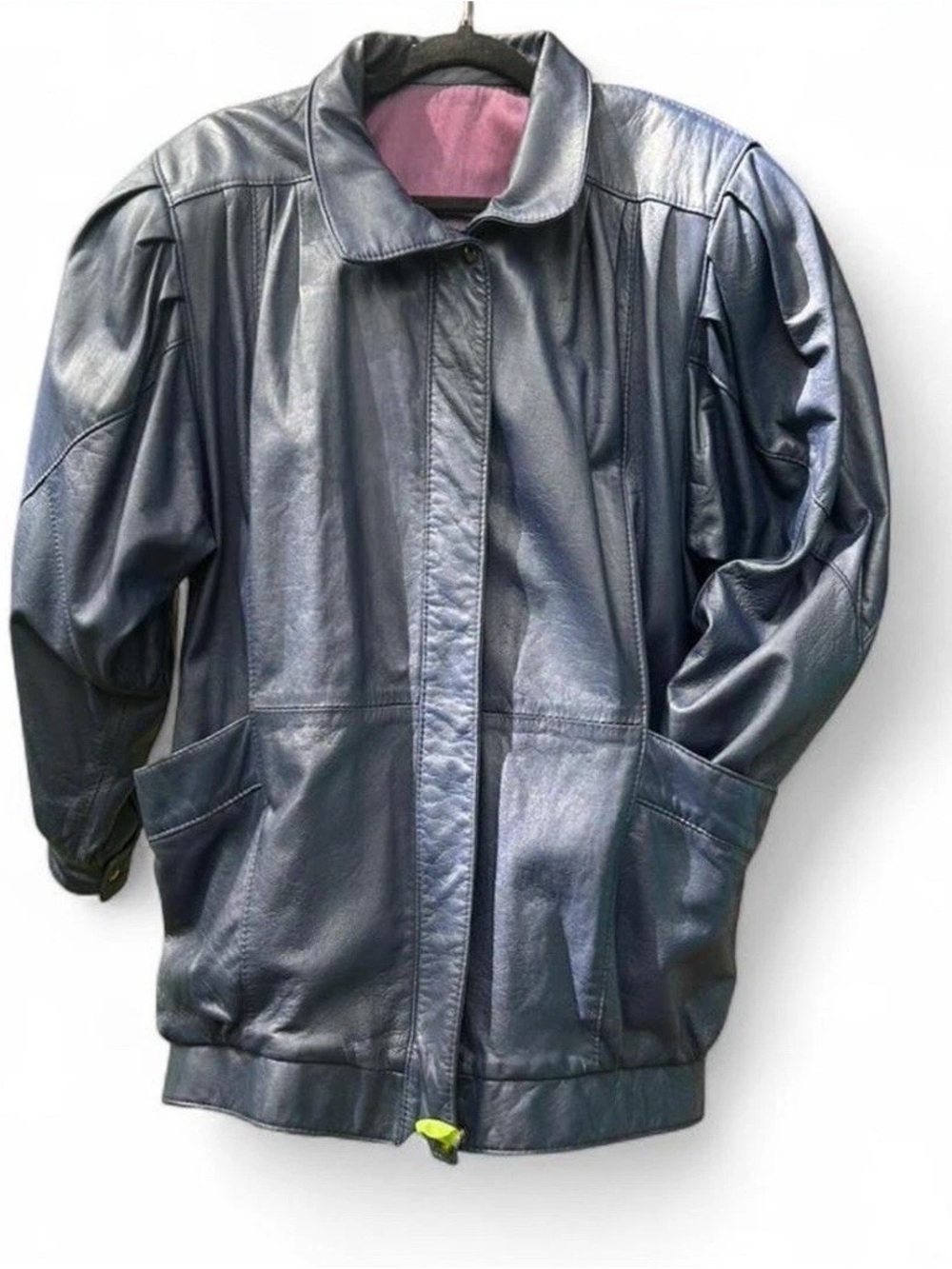 Vintage 80's Braemar by Jeremy Scott Leather Jacket Navy Blue M Made in Canada